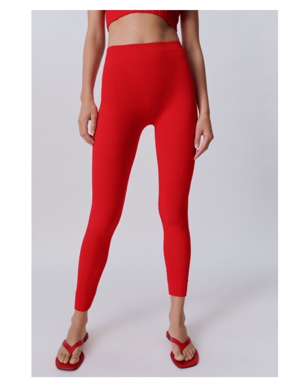 Zara Bright Red Seamless High-Rise Ribbed Leggings